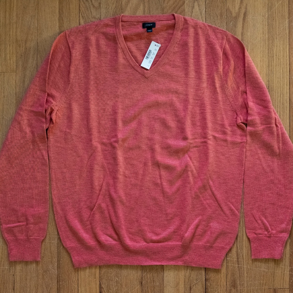 J Crew Rugged Cotton V-Neck Sweater Brick L